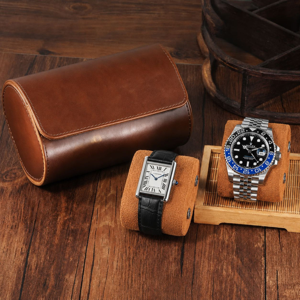 2-Watch Vegan Leather Travel Roll - detail view