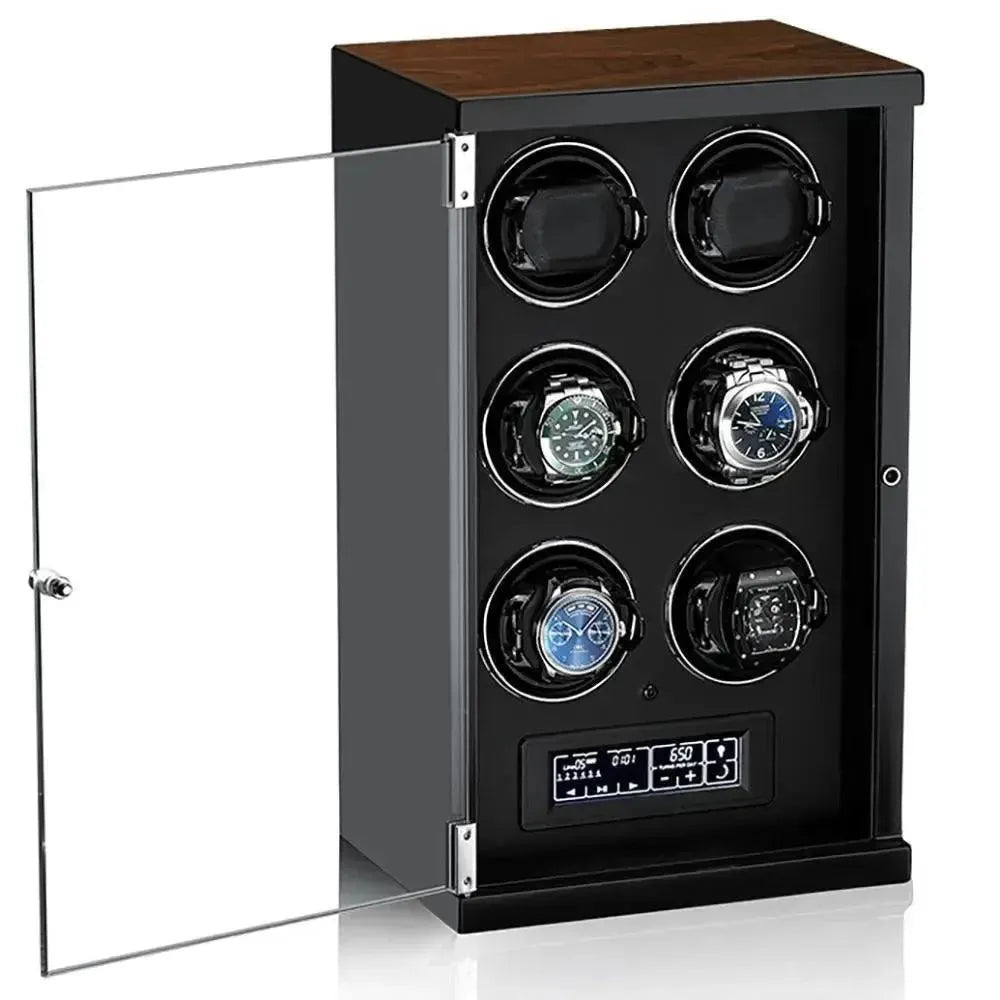 6-Watch Automatic Winder - LCD Touchscreen & Telescopic Cushions - open view