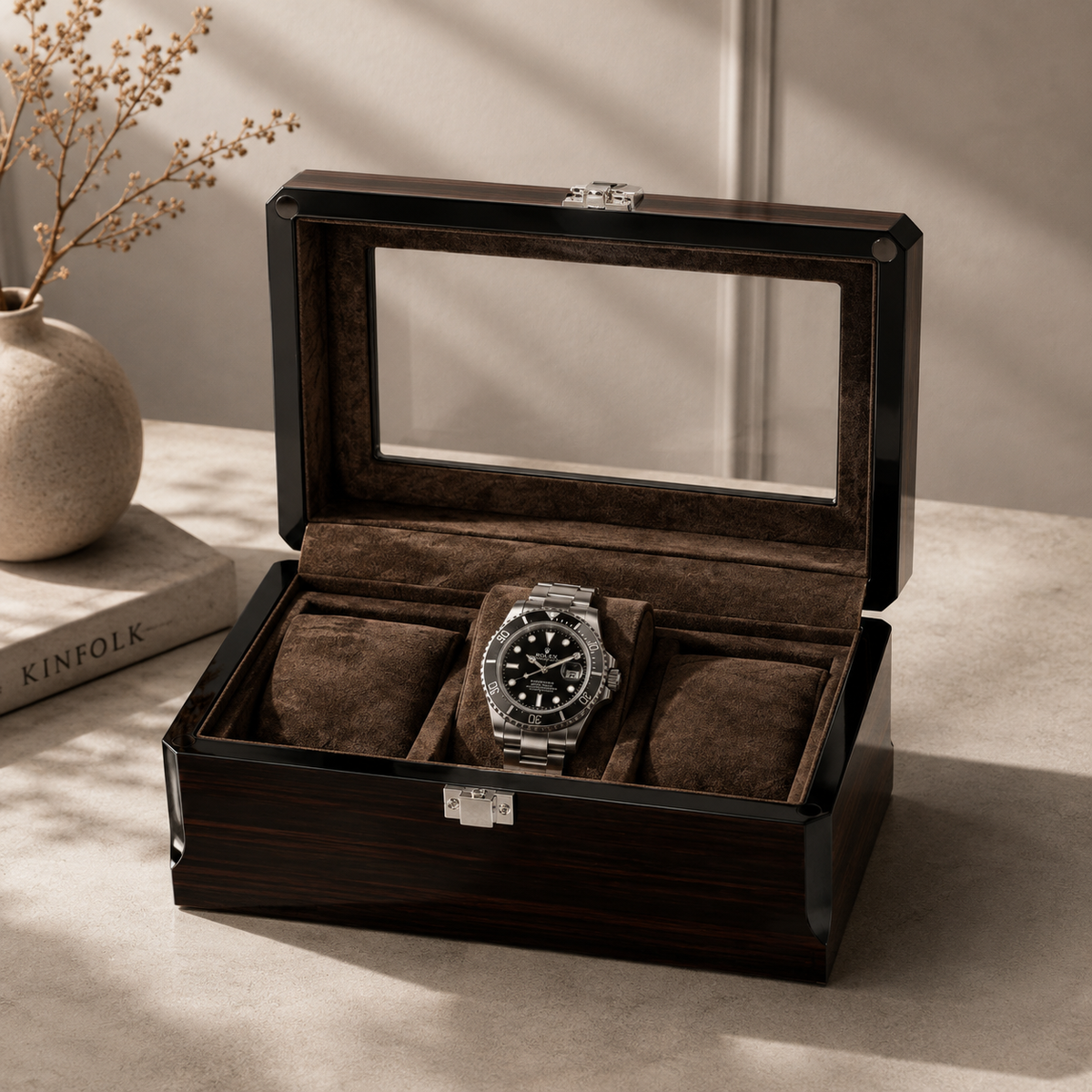 3-Slot Watch Box with Glass Display Window - main product view