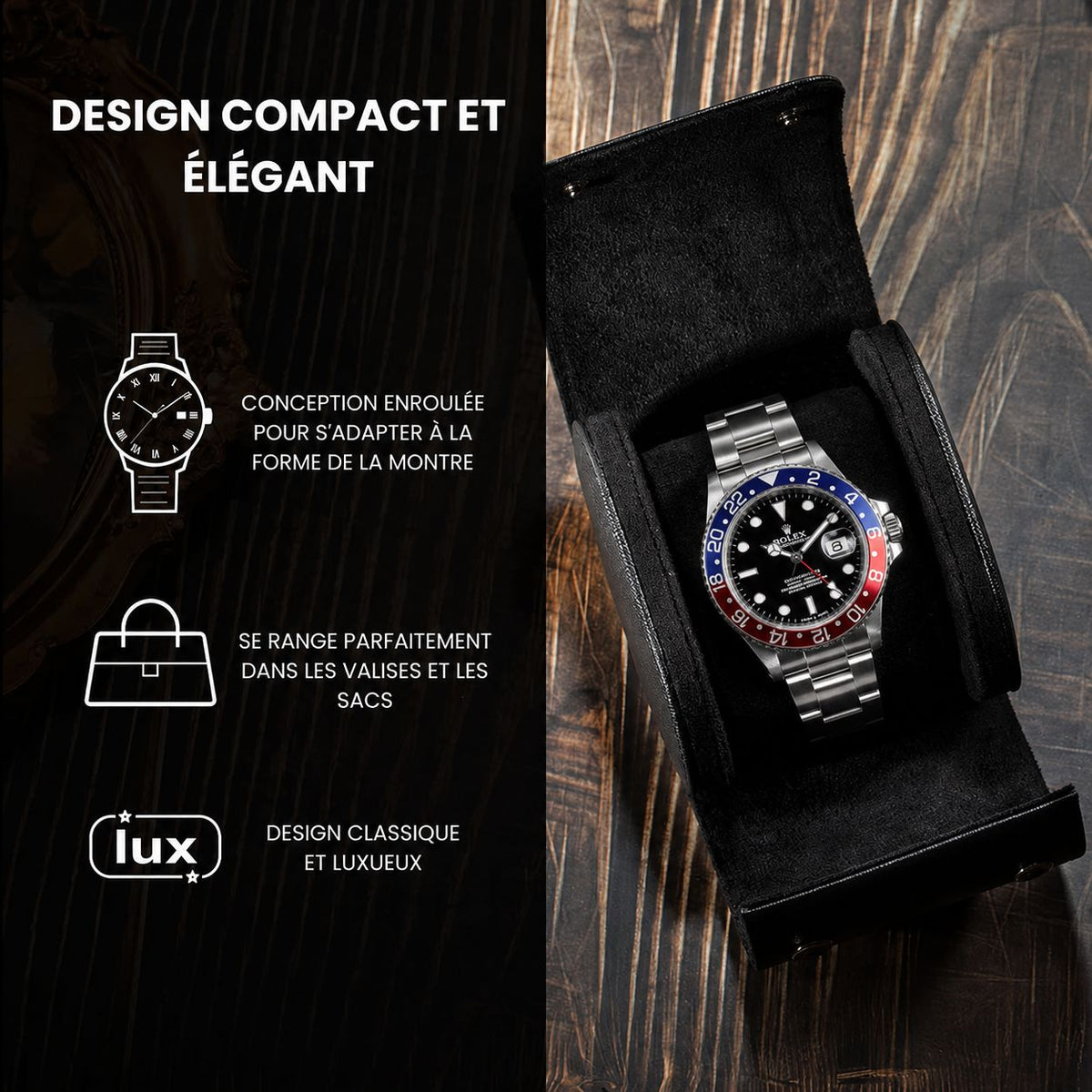 1-Watch Vegan Leather Travel Roll - closed view