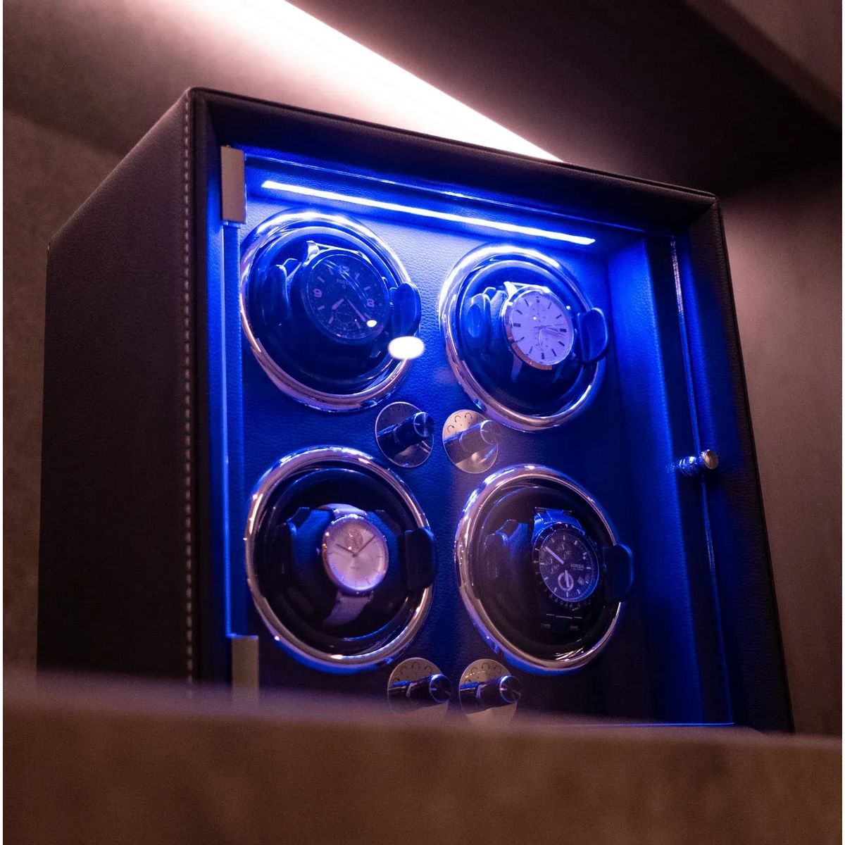 4-Watch Automatic Winder - Grained Vegan Leather - side view