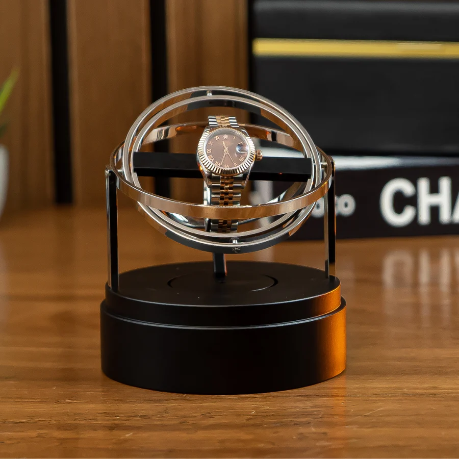 Single Gyroscopic Automatic Watch Winder with Glass Dome - lifestyle view