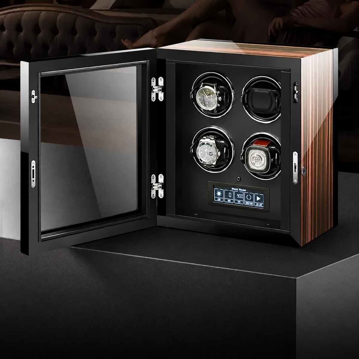 4-Watch Automatic Winder - LCD Touchscreen & Telescopic Cushions - touchscreen detail